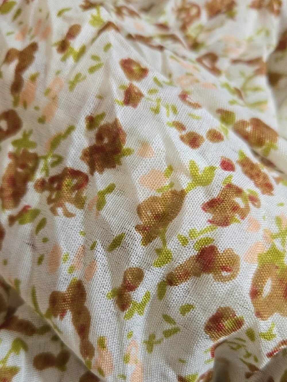 Lightweight Cream Scarf with Brown Floral Print